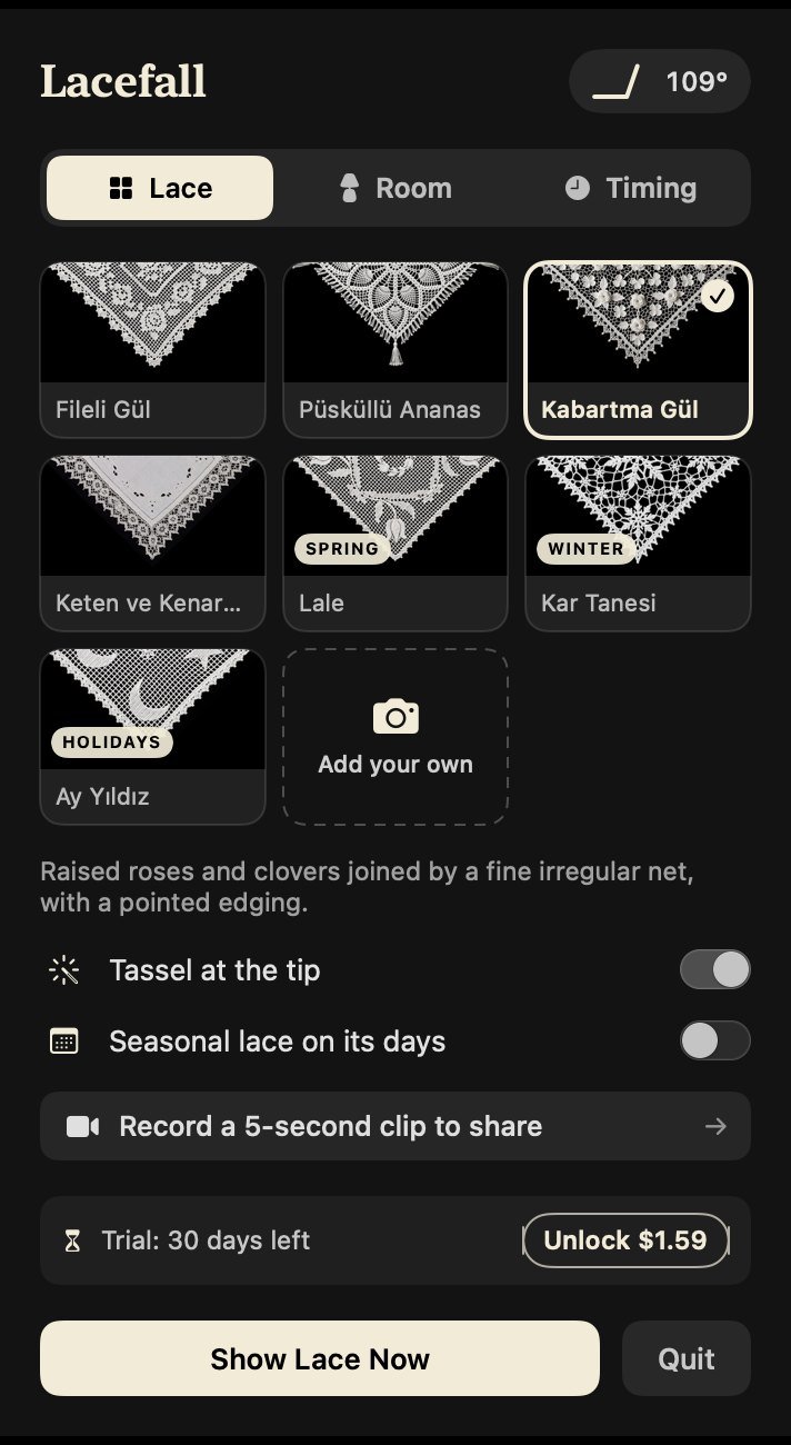 The Lace tab of the Lacefall panel